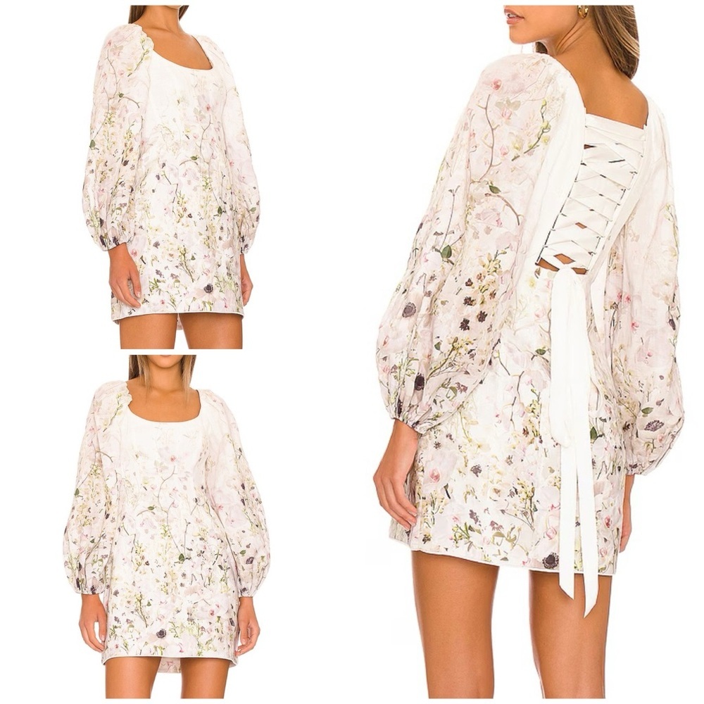 NWT Zimmermann Dancer Paneled Garden Floral Orchids Corset Lace Up Back Dress 4​